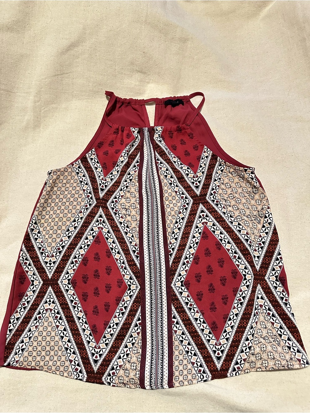 Mine | Top | Dark Rust Geo-Print Halter Tank Top